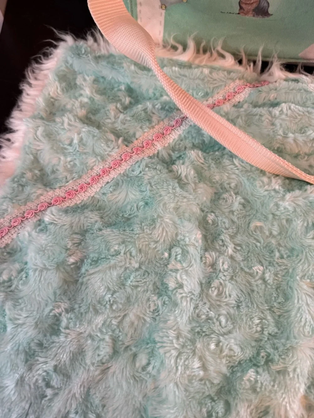 Mint Green Faux Fur Pet Carrier Bag & Matching Blanket